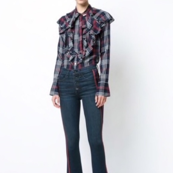 Veronica Beard Red and Black Plaid Blouse 12 - Picture 1 of 6